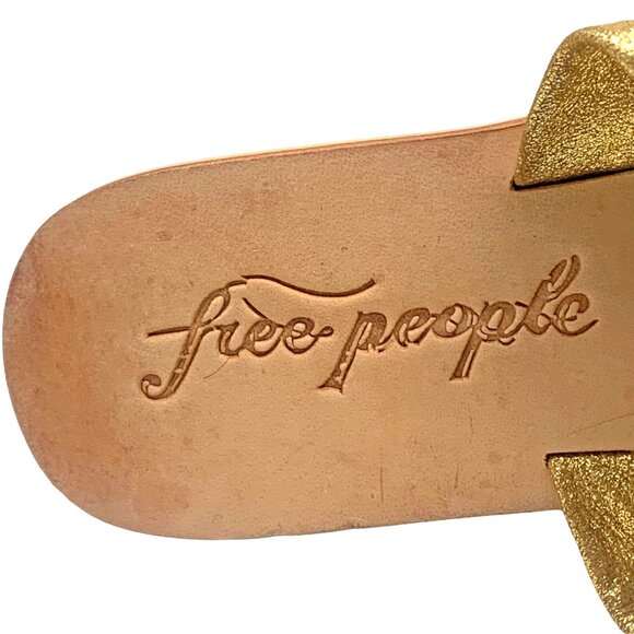 FREE PEOPLE Rio‎ Vista Gold Leather Sandal Slides - Picture 3 of 11